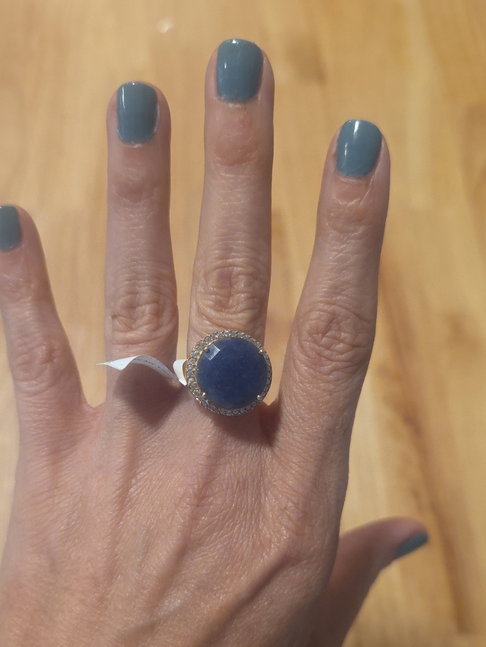 NWT 18K Gold Over Sterling Silver Faceted Blue Lapis Lazuli Halo Ring Size 6